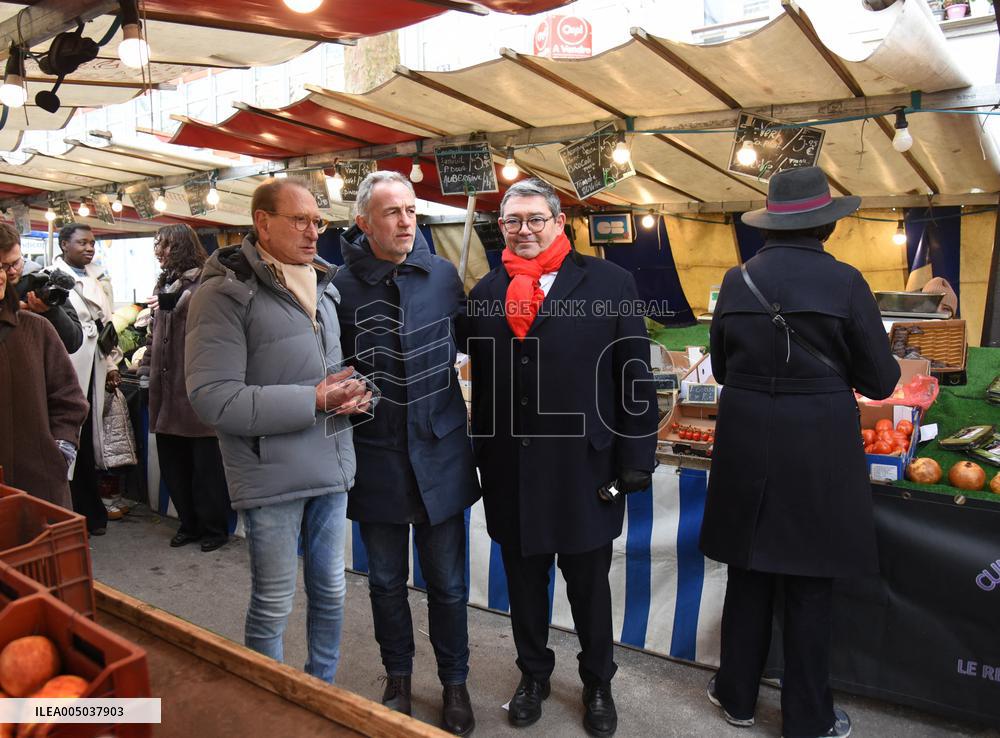 Emmanuel Gregoire and Bertrand Delanoe During A Campaign Visit - Paris