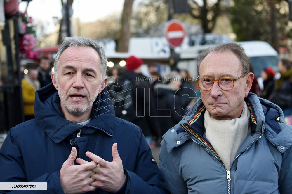 Emmanuel Gregoire and Bertrand Delanoe During A Campaign Visit - Paris