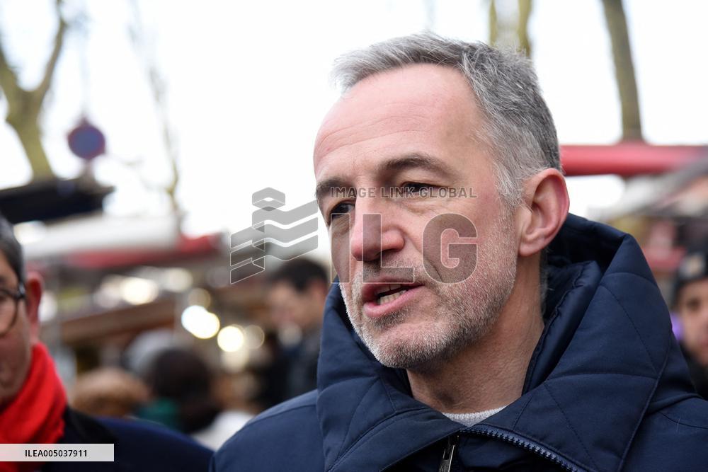 Emmanuel Gregoire and Bertrand Delanoe During A Campaign Visit - Paris