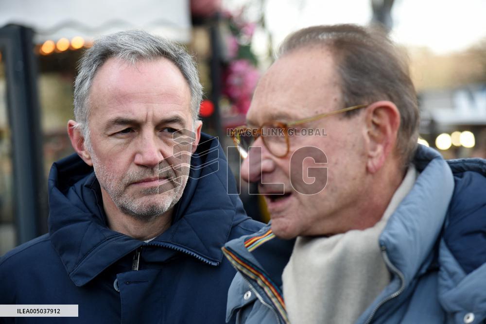 Emmanuel Gregoire and Bertrand Delanoe During A Campaign Visit - Paris