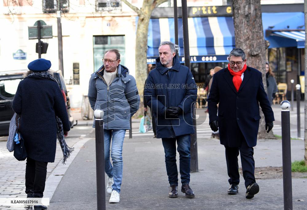 Emmanuel Gregoire and Bertrand Delanoe During A Campaign Visit - Paris