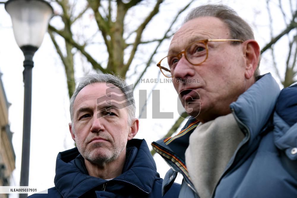 Emmanuel Gregoire and Bertrand Delanoe During A Campaign Visit - Paris