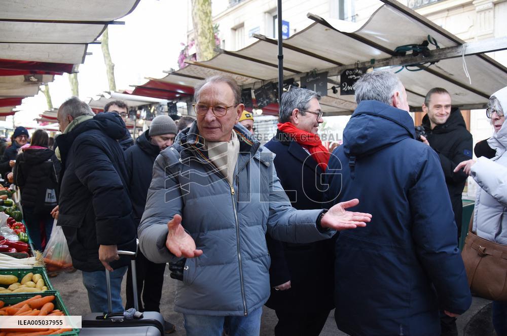 Emmanuel Gregoire and Bertrand Delanoe During A Campaign Visit - Paris
