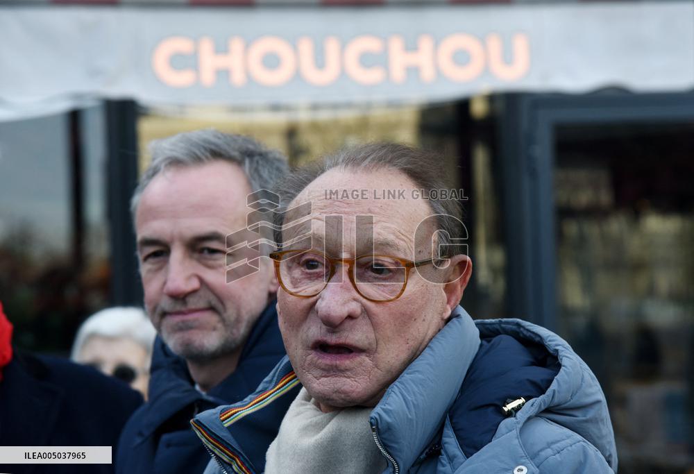 Emmanuel Gregoire and Bertrand Delanoe During A Campaign Visit - Paris