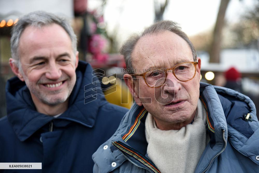 Emmanuel Gregoire and Bertrand Delanoe During A Campaign Visit - Paris