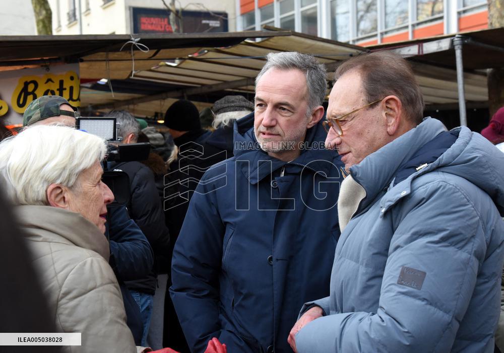 Emmanuel Gregoire and Bertrand Delanoe During A Campaign Visit - Paris