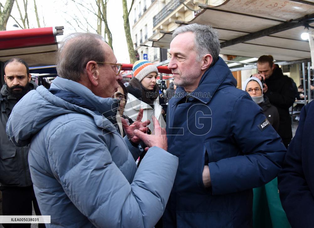 Emmanuel Gregoire and Bertrand Delanoe During A Campaign Visit - Paris