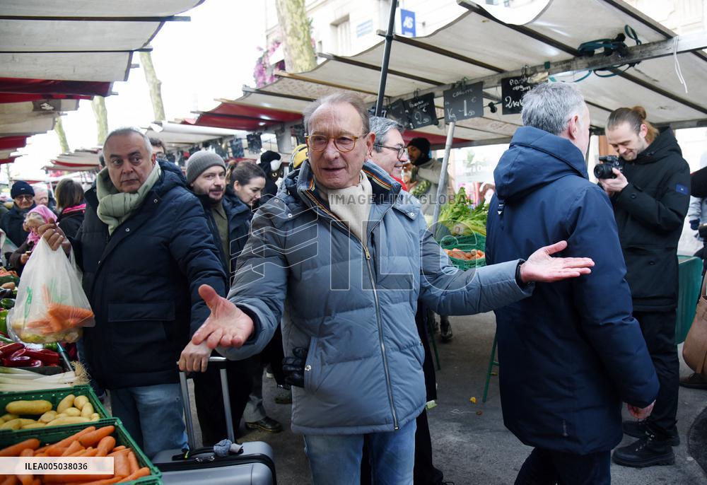 Emmanuel Gregoire and Bertrand Delanoe During A Campaign Visit - Paris