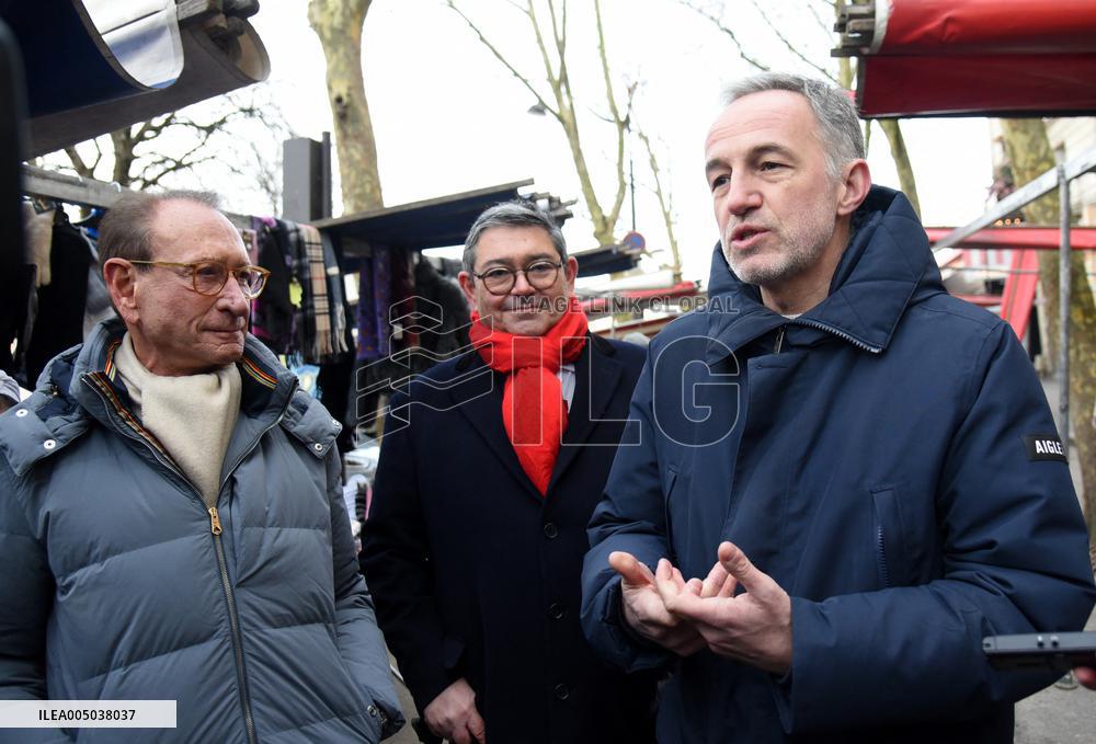 Emmanuel Gregoire and Bertrand Delanoe During A Campaign Visit - Paris