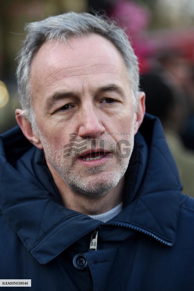 Emmanuel Gregoire and Bertrand Delanoe During A Campaign Visit - Paris