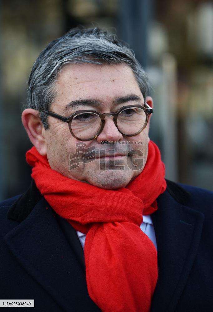 Emmanuel Gregoire and Bertrand Delanoe During A Campaign Visit - Paris