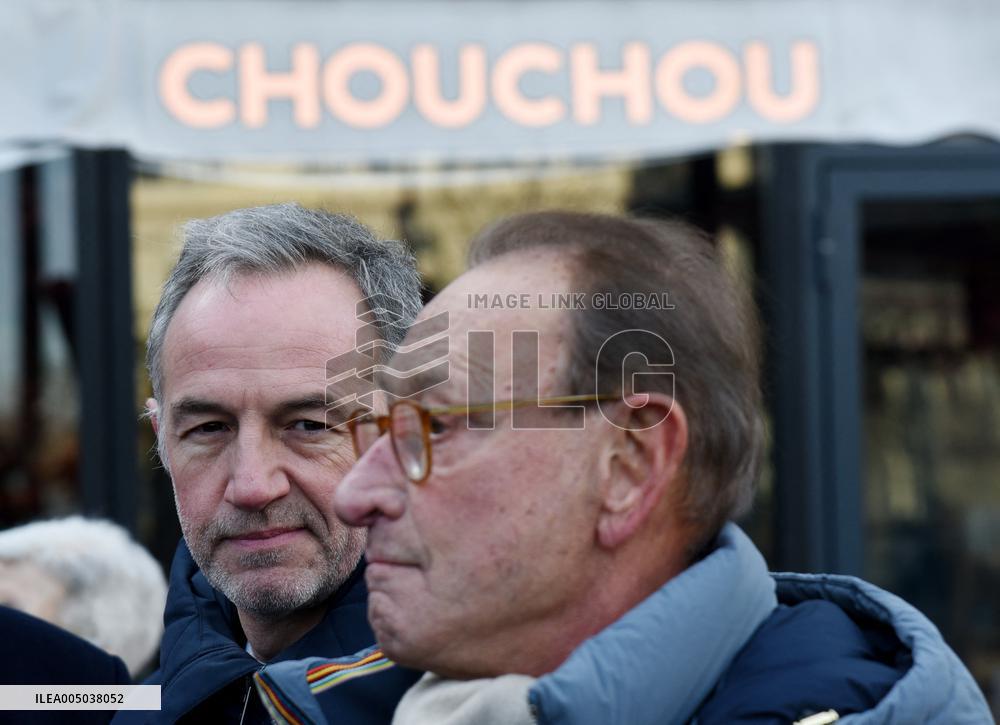 Emmanuel Gregoire and Bertrand Delanoe During A Campaign Visit - Paris