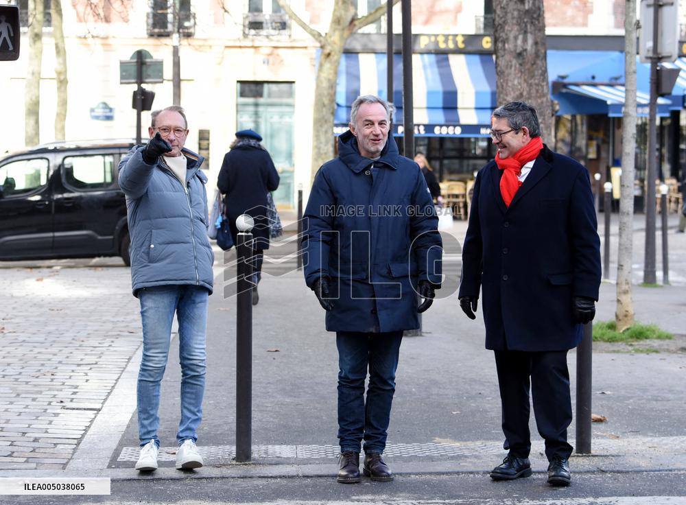 Emmanuel Gregoire and Bertrand Delanoe During A Campaign Visit - Paris