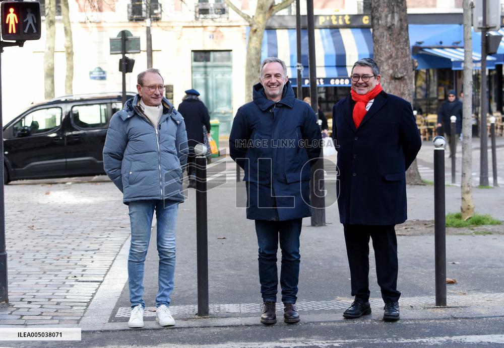 Emmanuel Gregoire and Bertrand Delanoe During A Campaign Visit - Paris