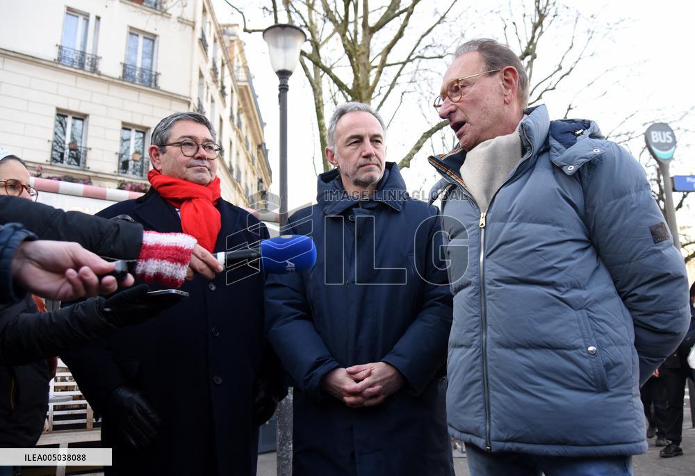 Emmanuel Gregoire and Bertrand Delanoe During A Campaign Visit - Paris