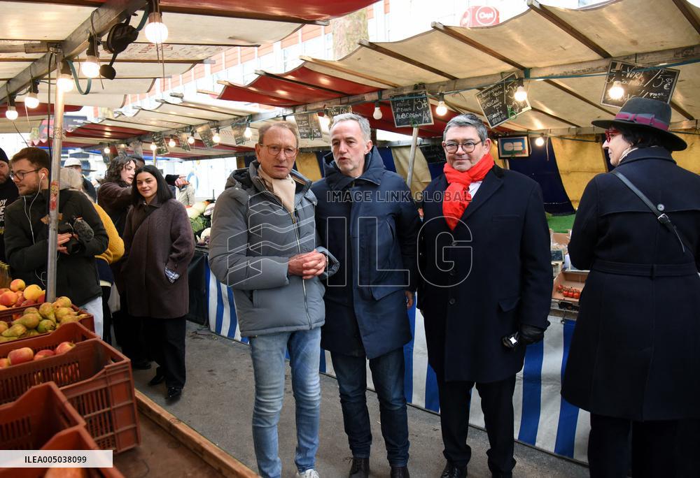 Emmanuel Gregoire and Bertrand Delanoe During A Campaign Visit - Paris