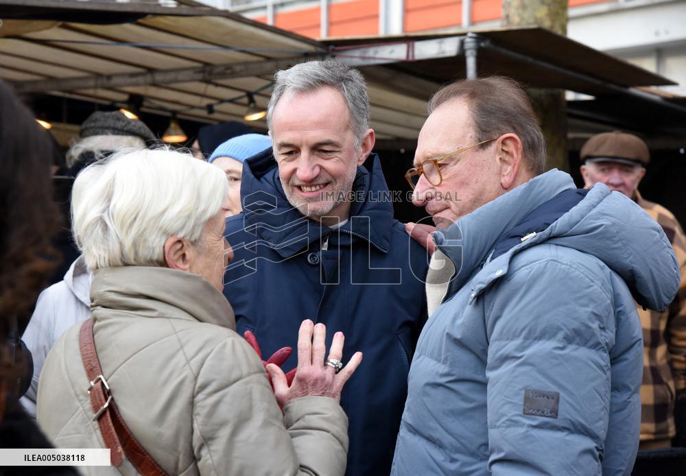 Emmanuel Gregoire and Bertrand Delanoe During A Campaign Visit - Paris
