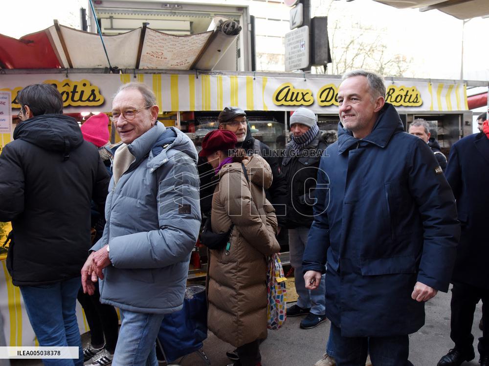 Emmanuel Gregoire and Bertrand Delanoe During A Campaign Visit - Paris