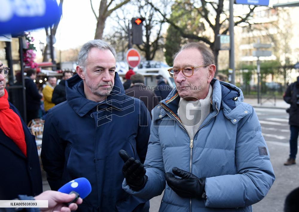 Emmanuel Gregoire and Bertrand Delanoe During A Campaign Visit - Paris