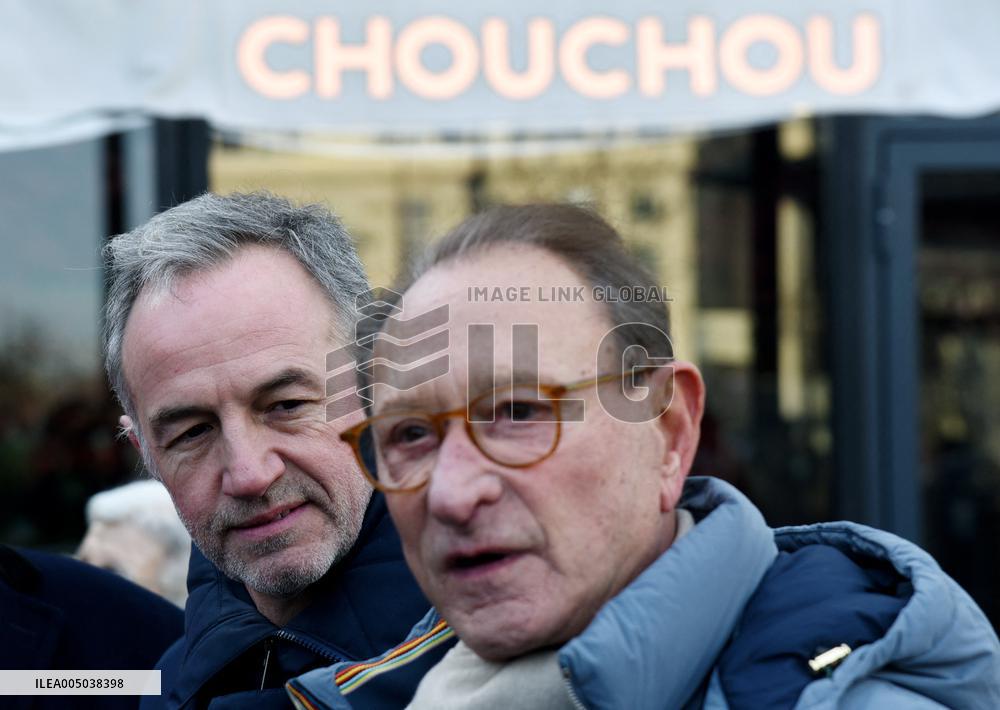 Emmanuel Gregoire and Bertrand Delanoe During A Campaign Visit - Paris