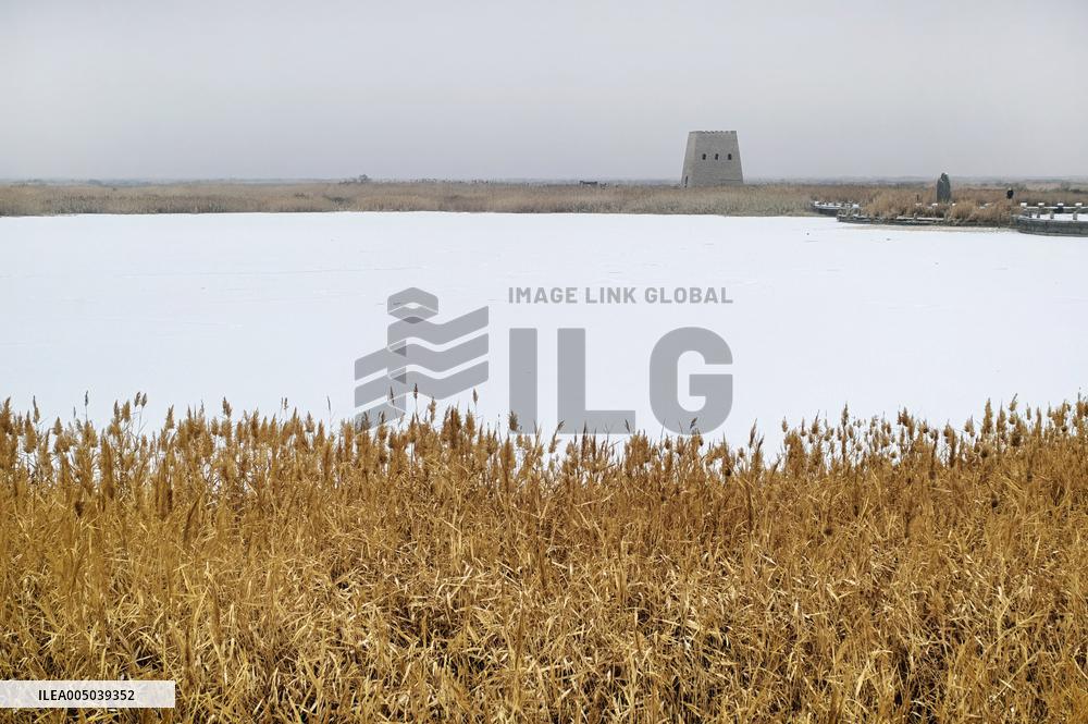 Snowfall Landscape at Aydingkol Lake