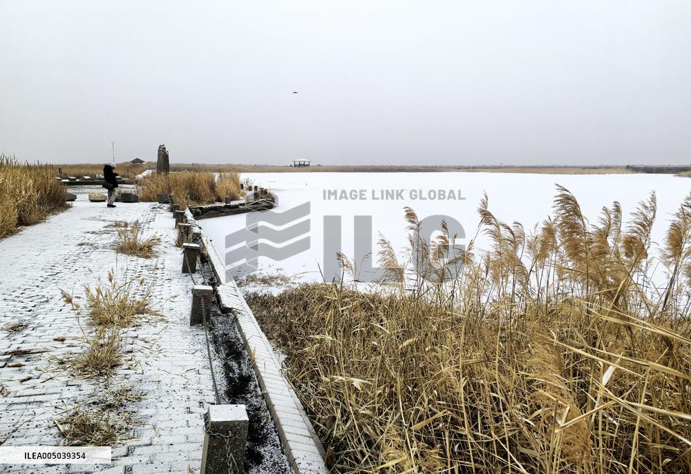 Snowfall Landscape at Aydingkol Lake
