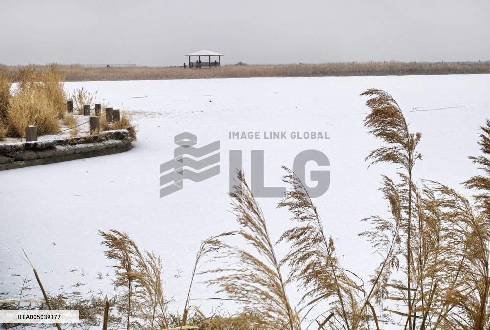 Snowfall Landscape at Aydingkol Lake