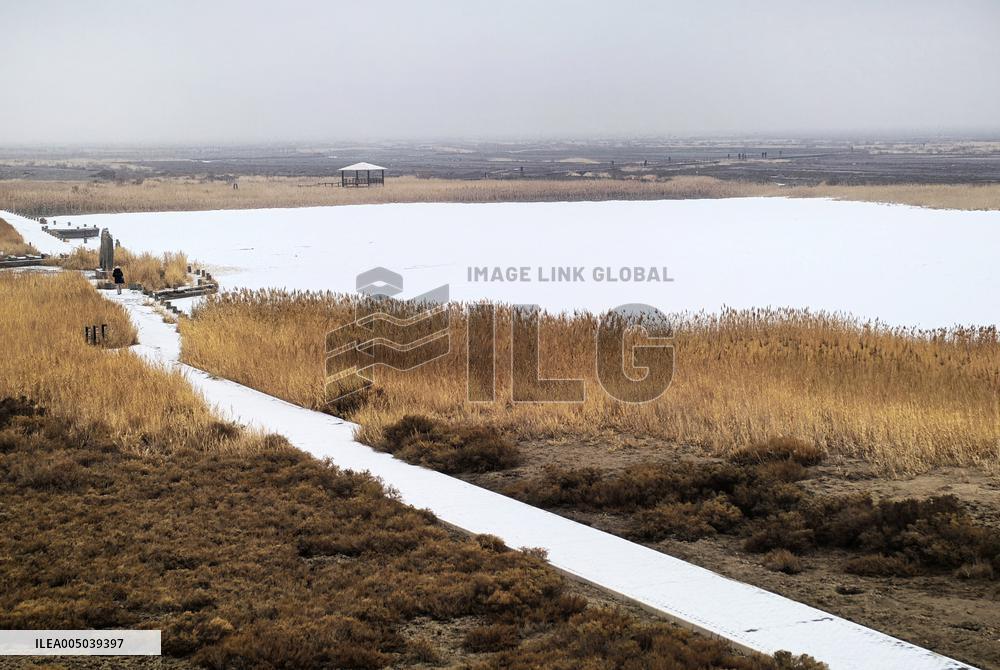 Snowfall Landscape at Aydingkol Lake