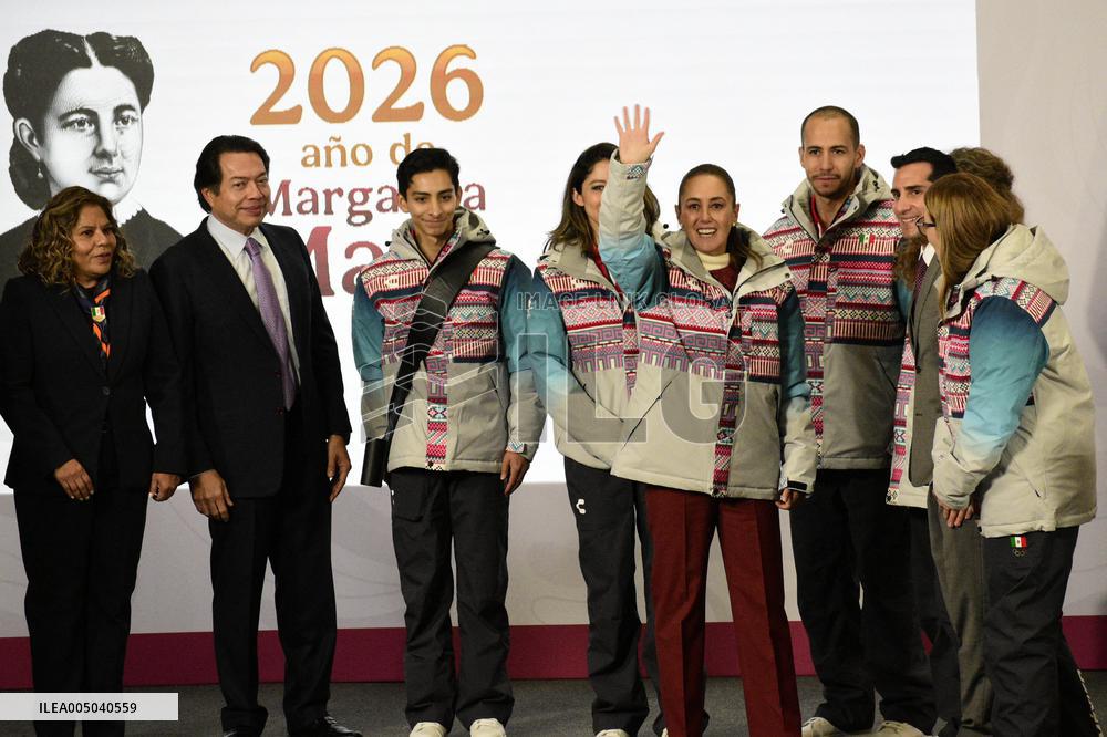 President Of Mexico Presents The Flag To The Athletes Representing Mexico At The Winter Games - Mexico City
