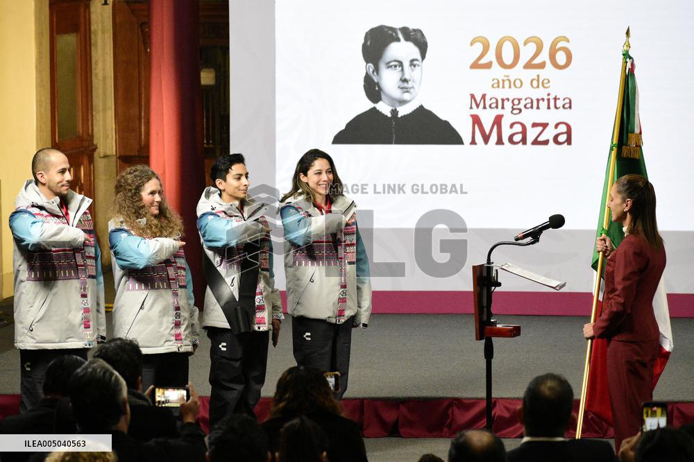 President Of Mexico Presents The Flag To The Athletes Representing Mexico At The Winter Games - Mexico City