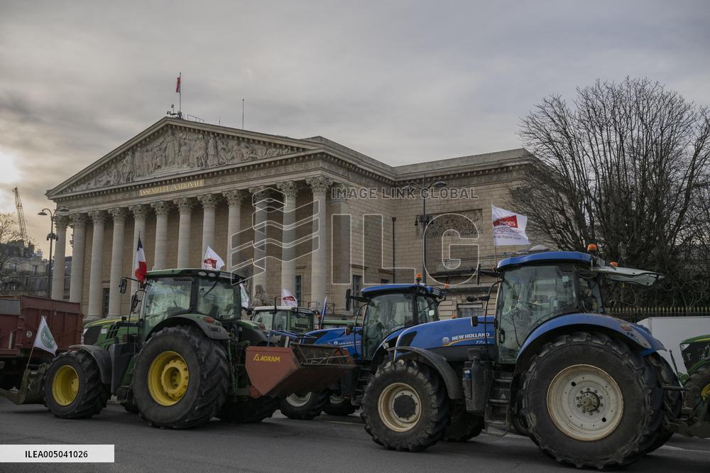 Farmers Protest with Tractors in Front Of The National Assembly - Paris