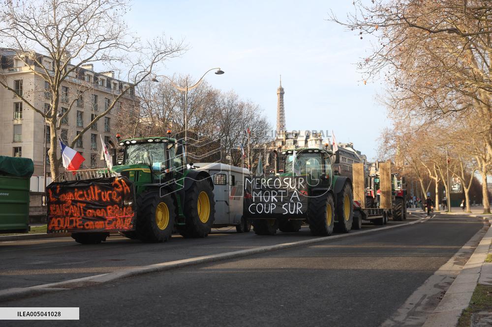 Farmers Protest with Tractors in Front Of The National Assembly - Paris