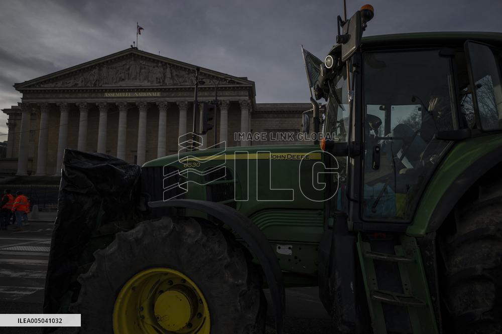 Farmers Protest with Tractors in Front Of The National Assembly - Paris