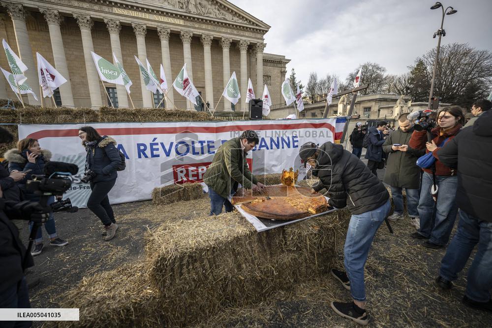 Farmers Protest with Tractors in Front Of The National Assembly - Paris