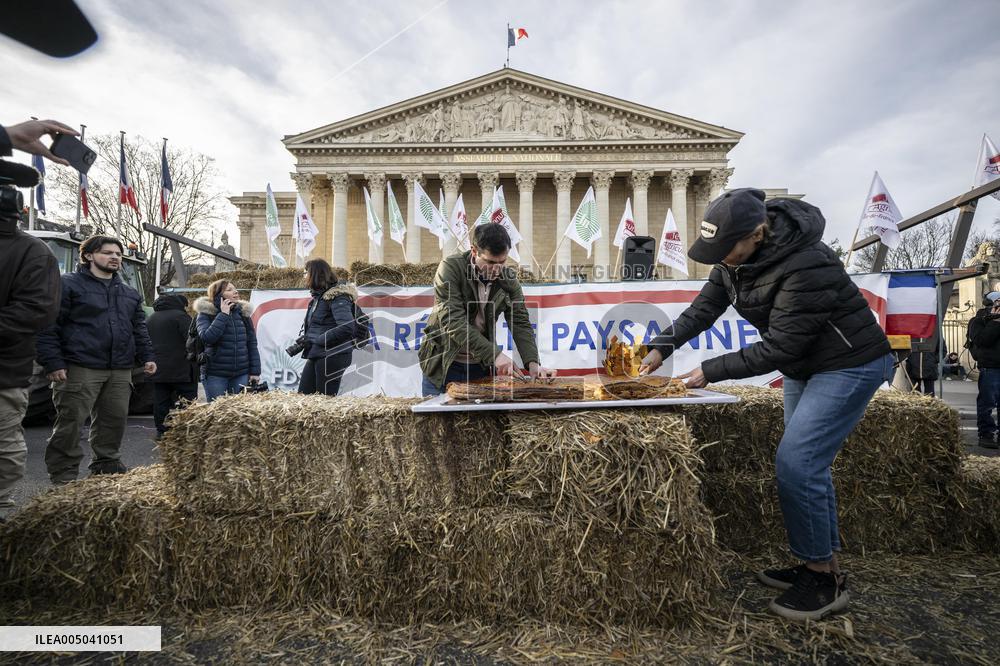 Farmers Protest with Tractors in Front Of The National Assembly - Paris