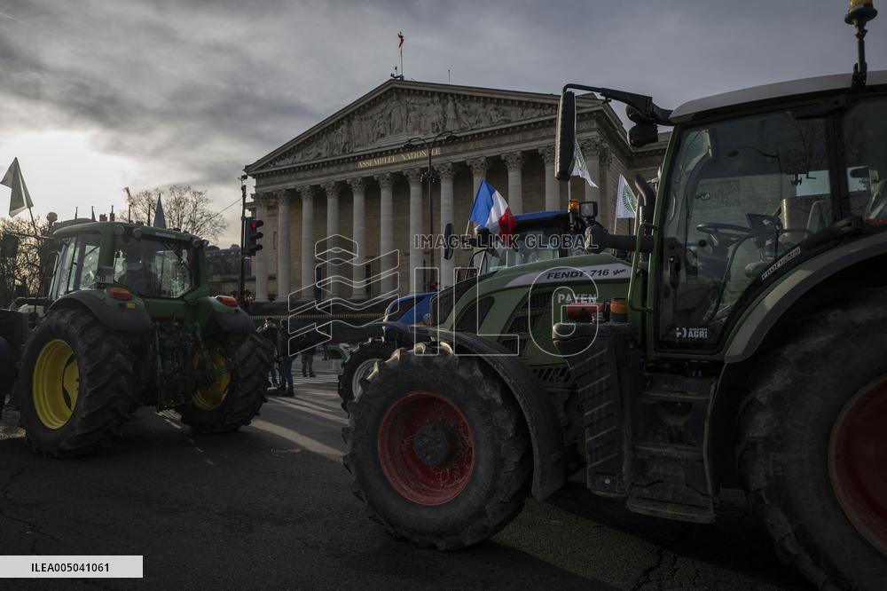 Farmers Protest with Tractors in Front Of The National Assembly - Paris