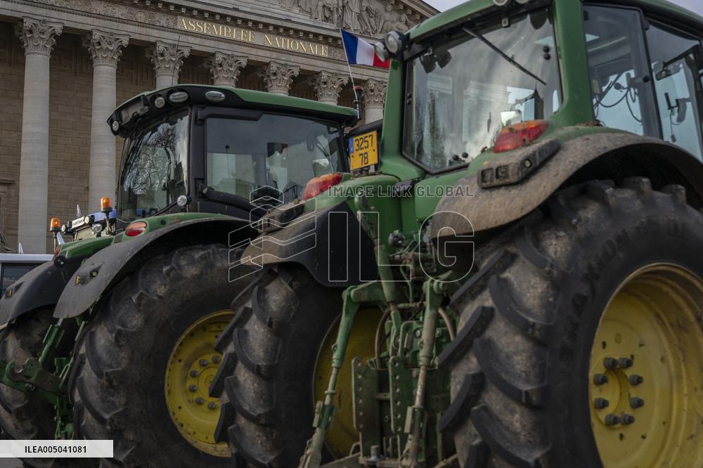 Farmers Protest with Tractors in Front Of The National Assembly - Paris