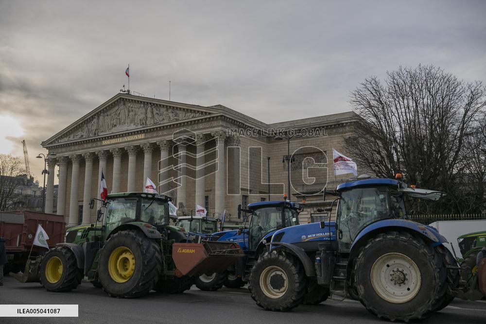 Farmers Protest with Tractors in Front Of The National Assembly - Paris
