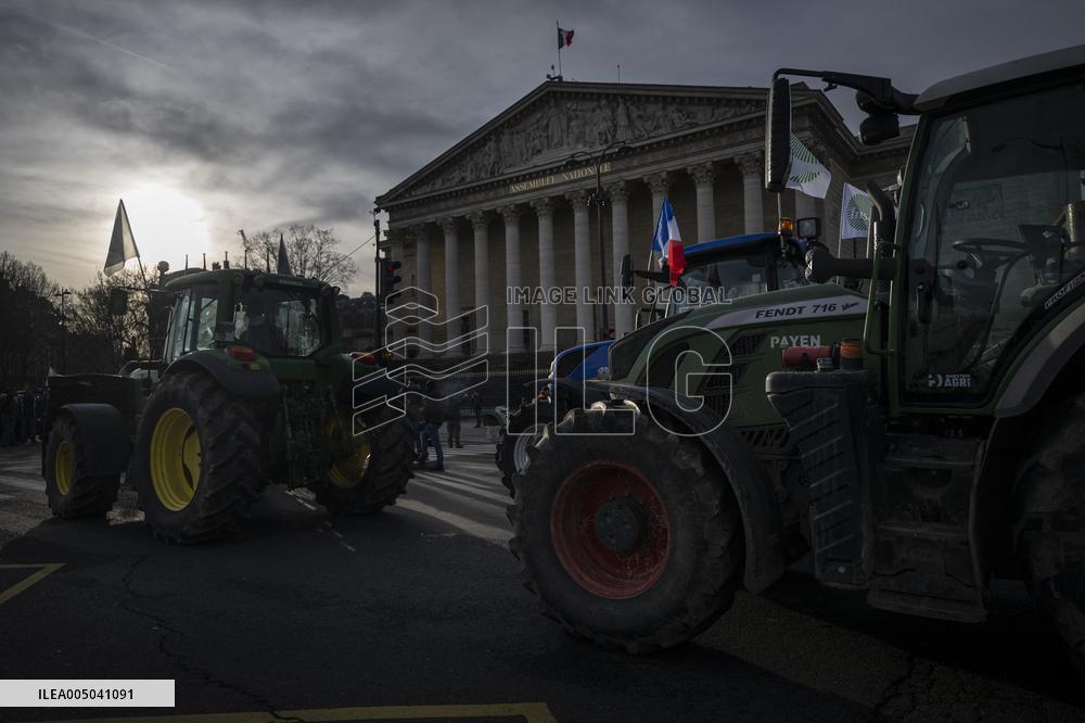 Farmers Protest with Tractors in Front Of The National Assembly - Paris