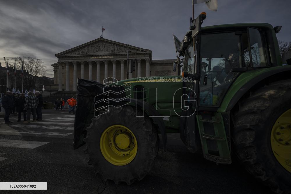 Farmers Protest with Tractors in Front Of The National Assembly - Paris