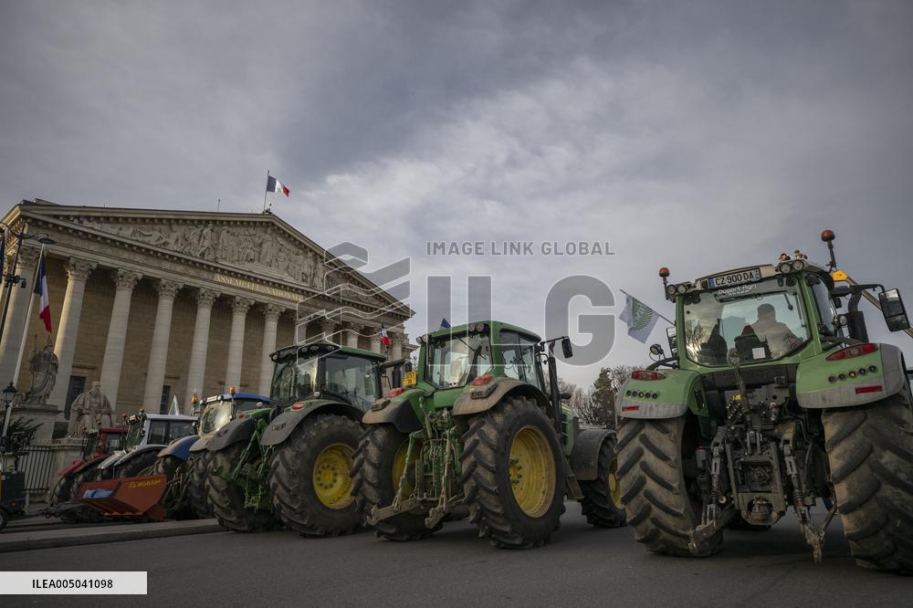 Farmers Protest with Tractors in Front Of The National Assembly - Paris