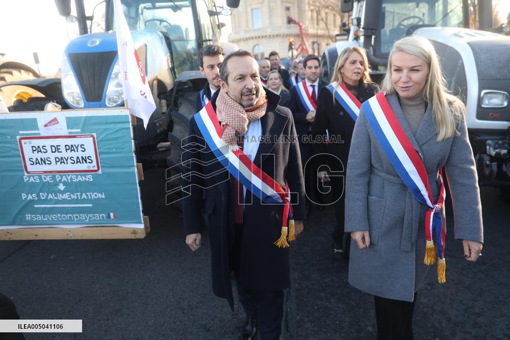 Farmers Protest with Tractors in Front Of The National Assembly - Paris