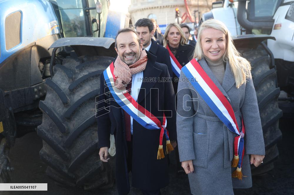 Farmers Protest with Tractors in Front Of The National Assembly - Paris
