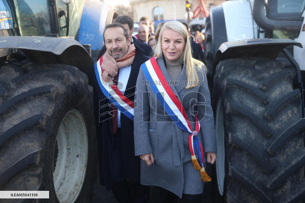 Farmers Protest with Tractors in Front Of The National Assembly - Paris