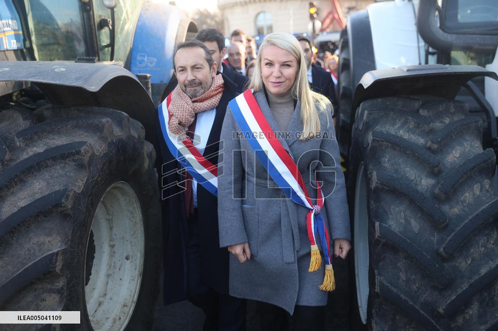 Farmers Protest with Tractors in Front Of The National Assembly - Paris