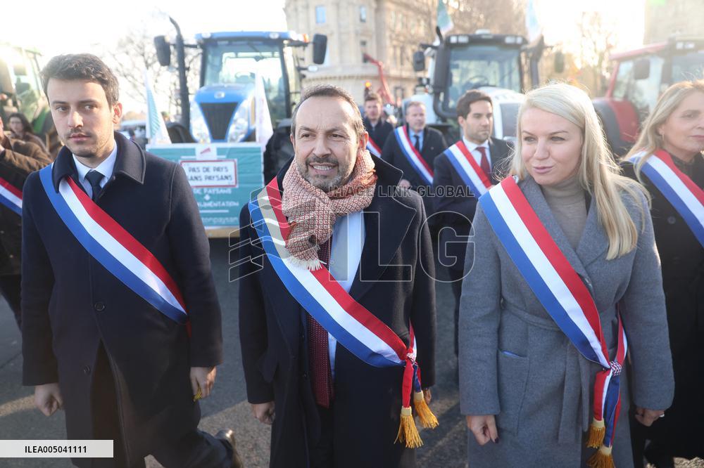 Farmers Protest with Tractors in Front Of The National Assembly - Paris