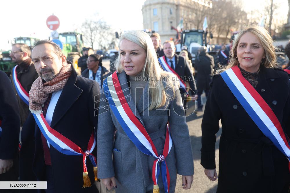 Farmers Protest with Tractors in Front Of The National Assembly - Paris
