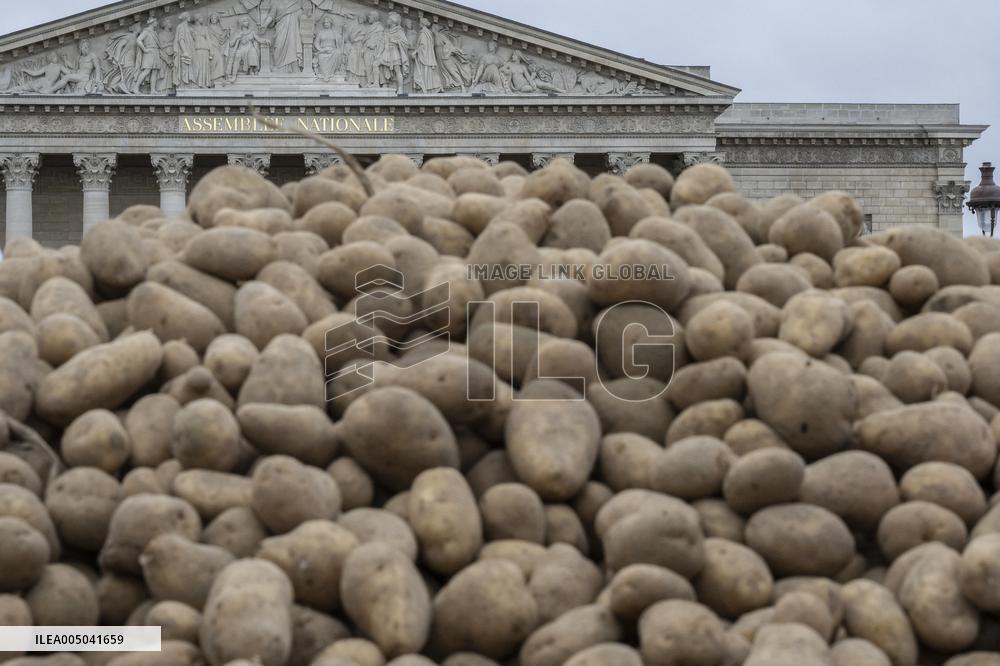 Farmers Dump 30 Tonnes of Potatoes on The Concorde Bridge - Paris