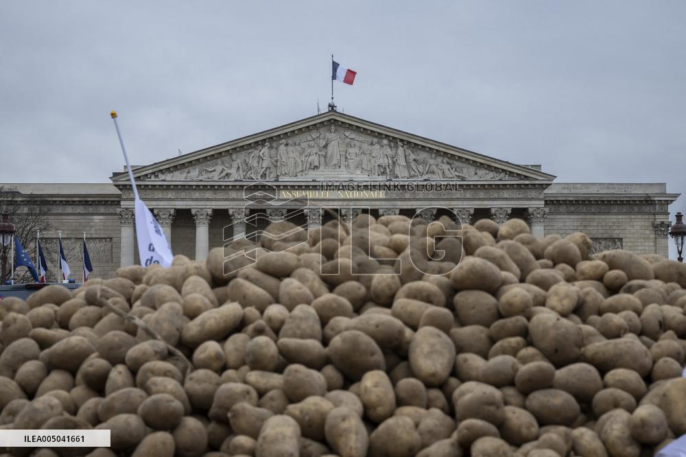 Farmers Dump 30 Tonnes of Potatoes on The Concorde Bridge - Paris
