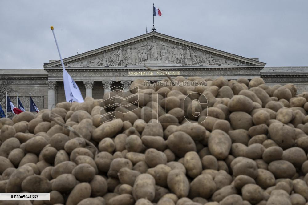 Farmers Dump 30 Tonnes of Potatoes on The Concorde Bridge - Paris